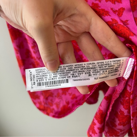 Zara Pink‎ Red Floral Satin Mini Dress - Picture 5 of 7